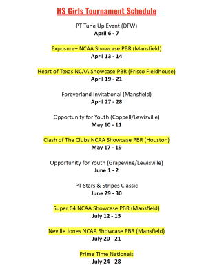 HS GIrls Tournament Schedule